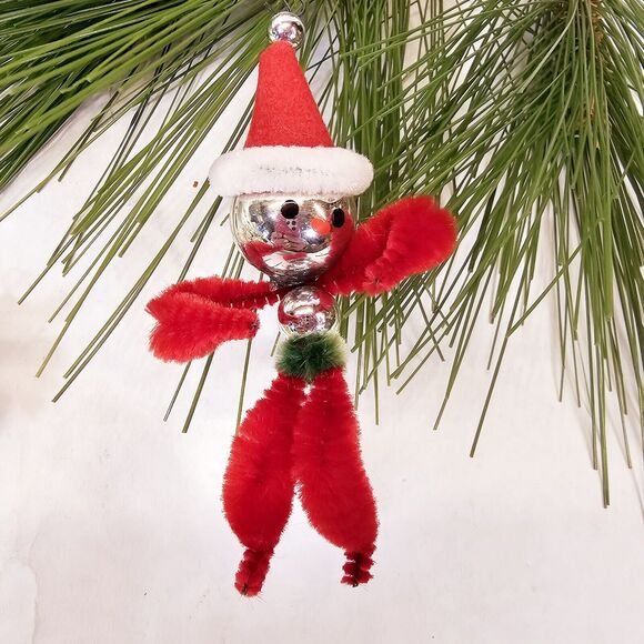 4 Vintage Pipe Cleaner & Glass? Figures People Christmas Ornaments Decorations - Picture 5 of 15